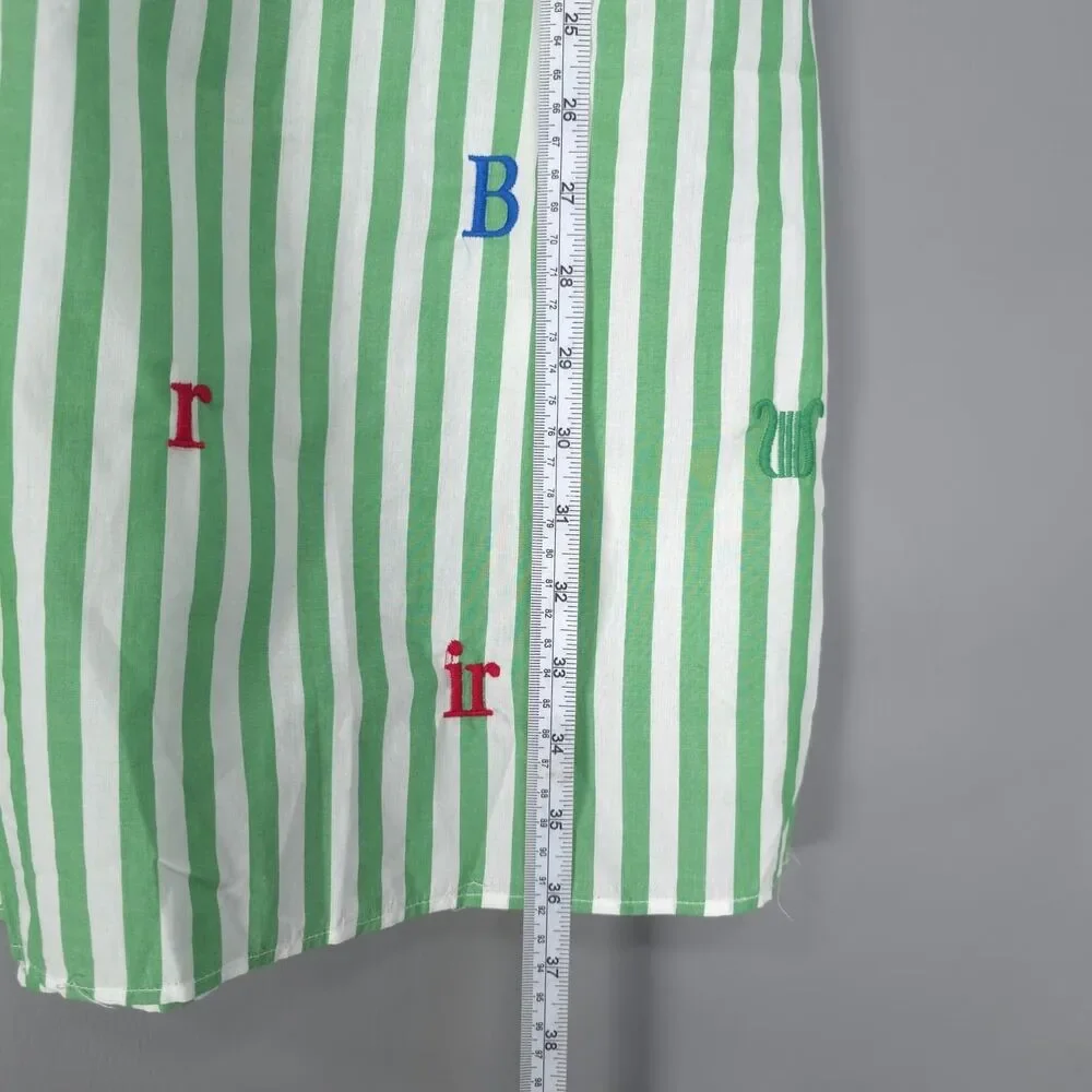 ANTHROPOLOGIE LYREBIRD Women’s New Sleep Dress Embroidered Stripe LARGE Green